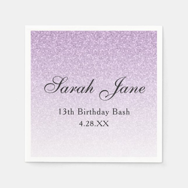 Light Purple Glitter Glam Personalised Napkin (Front)