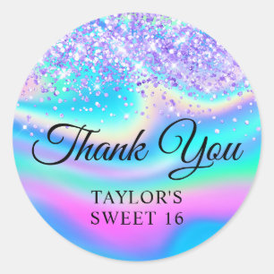 Light Purple Glitter Iridescent Sweet 16 Thank You Classic Round Sticker