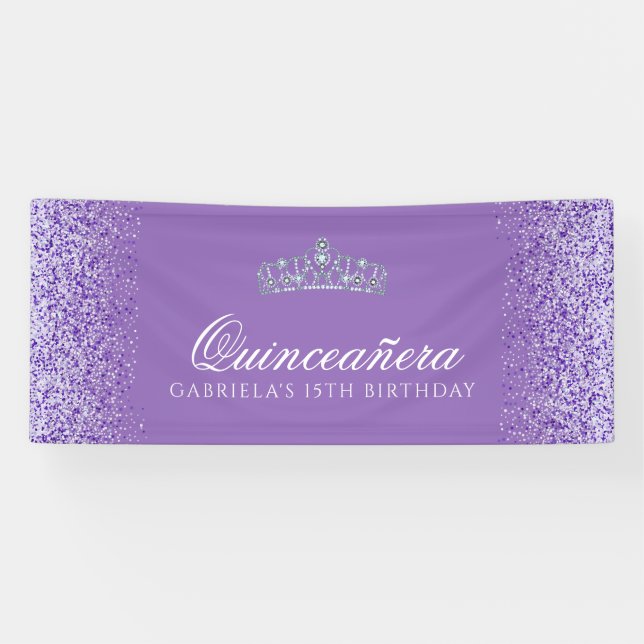 Light Purple, Glitter Quinceanera Banner (Horizontal)