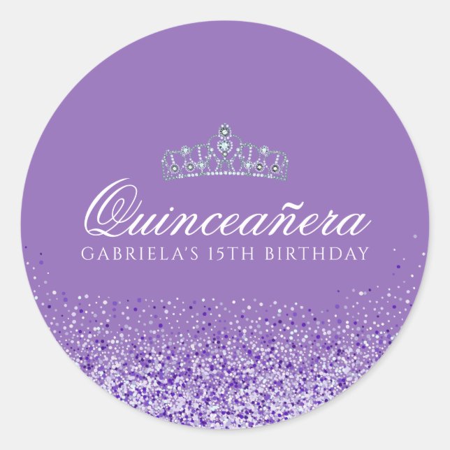 Light Purple Glitter Quinceanera Classic Round Sticker (Front)