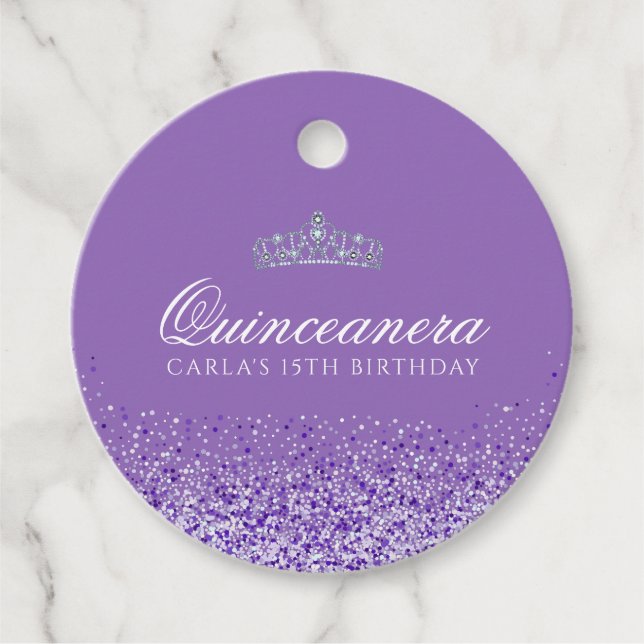 Light Purple Glitter Quinceanera Favour Tags (Front)