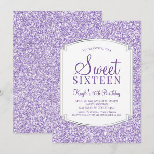 Light Purple Glitter Sweet 16 Invitations