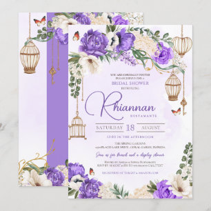 Light Purple Gold Floral Elegant Bridal Shower Invitation