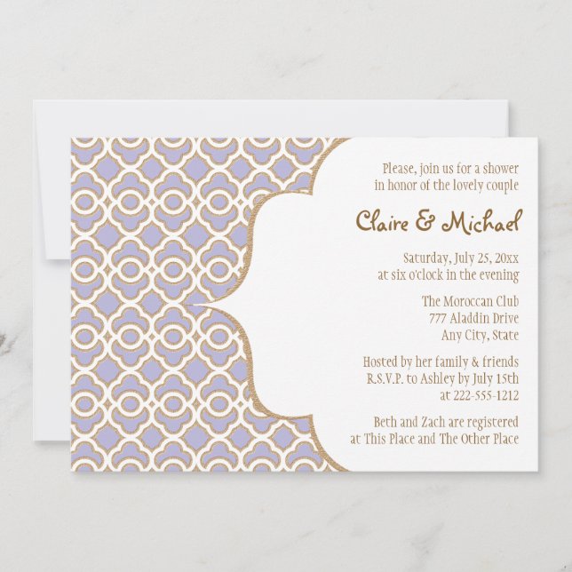 Light Purple Gold Moroccan Couples Wedding Shower Invitation (Front)