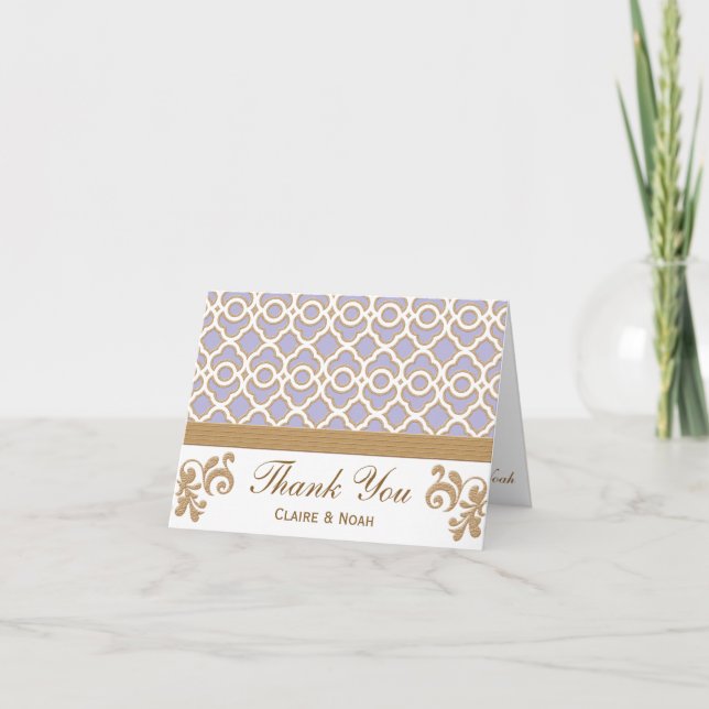 Light Purple Gold Moroccan Thank You Wedding Card (Front)