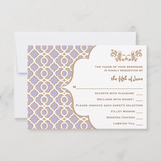 Light Purple Gold Moroccan Wedding Response Cards (Front)