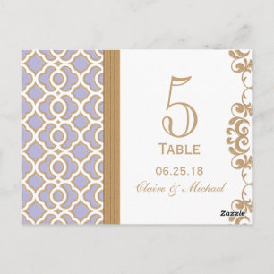 Light Purple Gold Moroccan Wedding Table Number Postcard