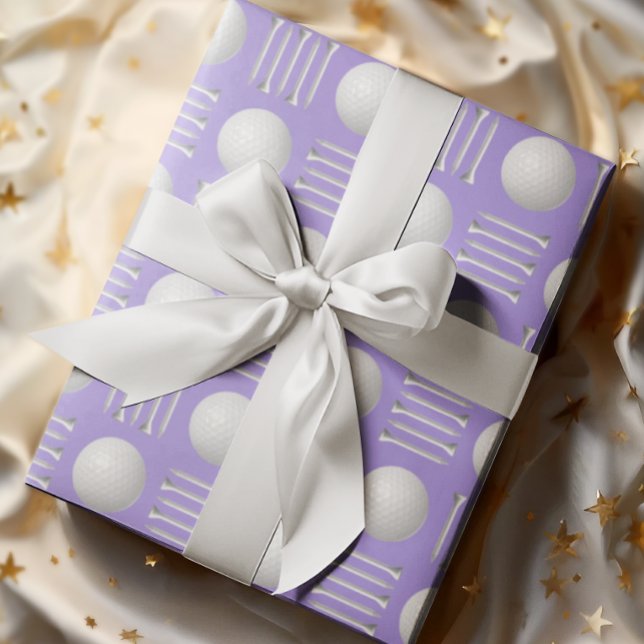 Light Purple Golf Ball and Tee Gift  Wrapping Paper (Creator Uploaded)