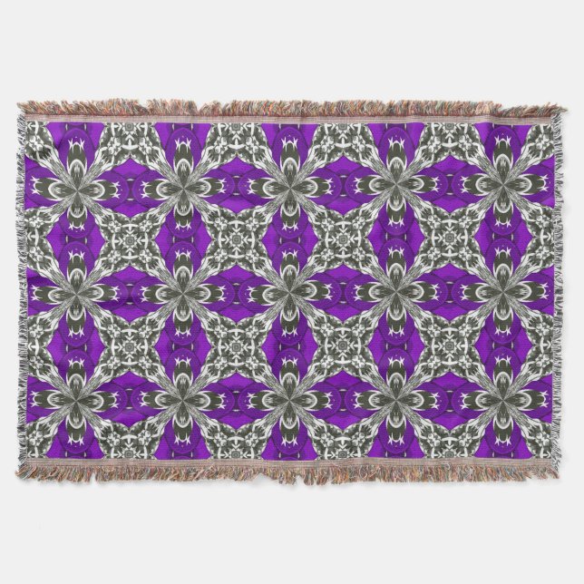 Light Purple Grey and White Repeat Tile Pattern Throw Blanket (Front)