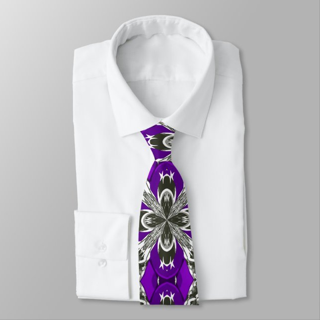 Light Purple Grey and White Repeat Tile Pattern Tie (Tied)