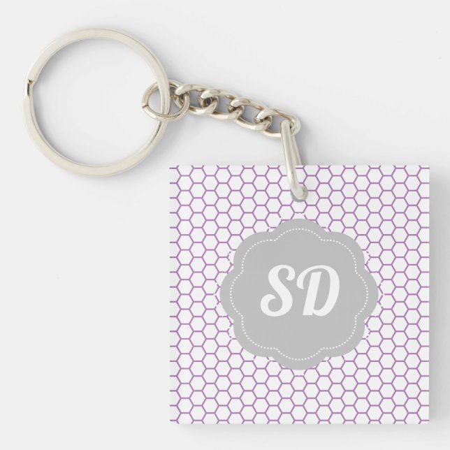 Light Purple Honeycomb Custom Monogram Key Ring (Front)