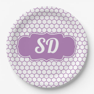 Light Purple Honeycomb Custom Monogram Paper Plate