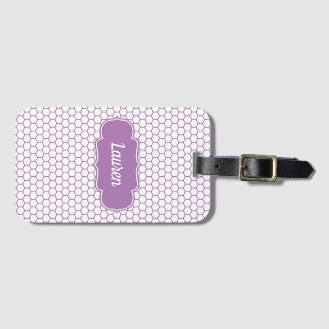 Light Purple Honeycomb Custom Name Luggage Tag (Front Horizontal)