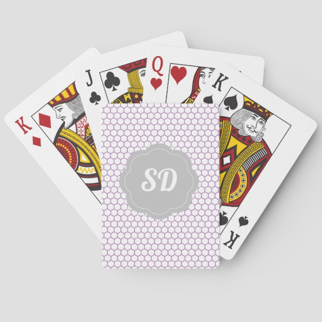 Light Purple Honeycomb Hexagon Pattern Monogram Playing Cards (Back)