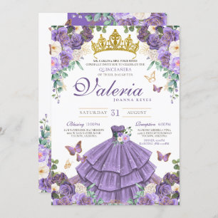Light Purple Lavender Rose Butterfly Quinceanera Invitation