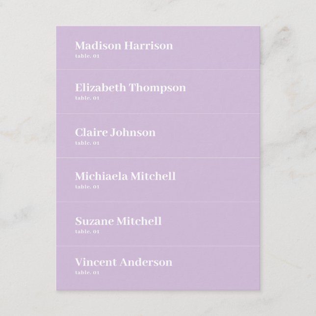 Light Purple Lilac Wedding Place Card DIY (Front)
