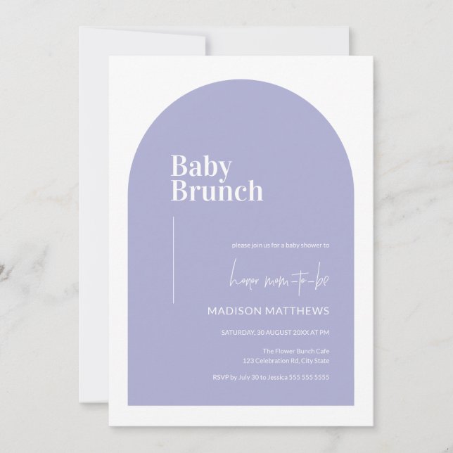 Light Purple Minimal Arch Baby Brunch Baby Shower  Invitation (Front)