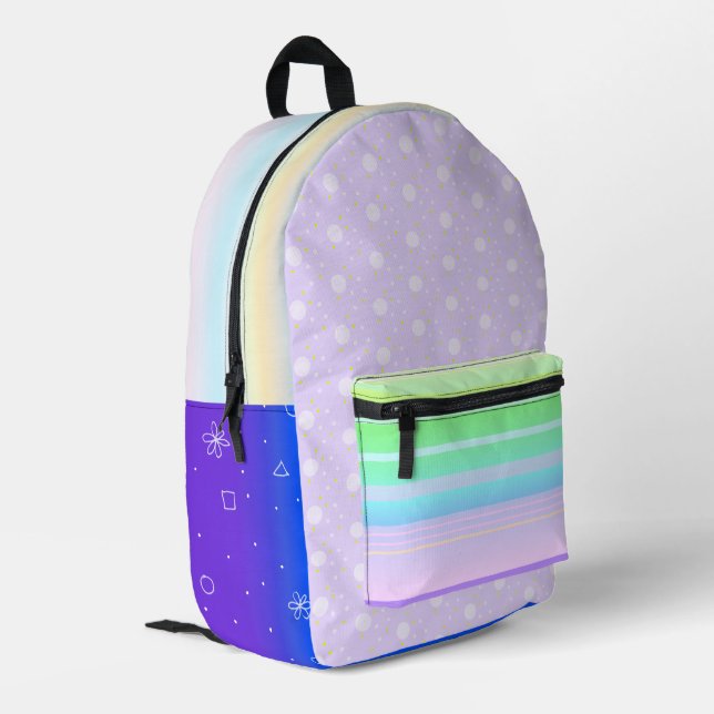 Light purple multicolor artistic printed backpack (Back Corner Left)