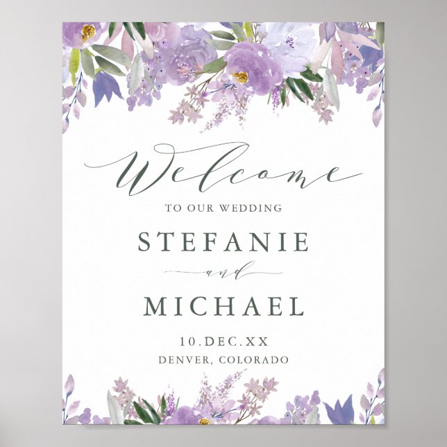 Light Purple Peonies Floral Spring Wedding Welcome Poster (Front)
