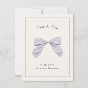Light Purple Plaid Bow Elegant Baby Shower Thank You Card