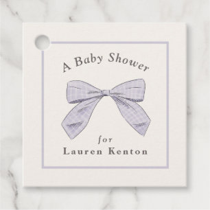 Light Purple Plaid Bow Elegant Neutral Baby Shower Favour Tags