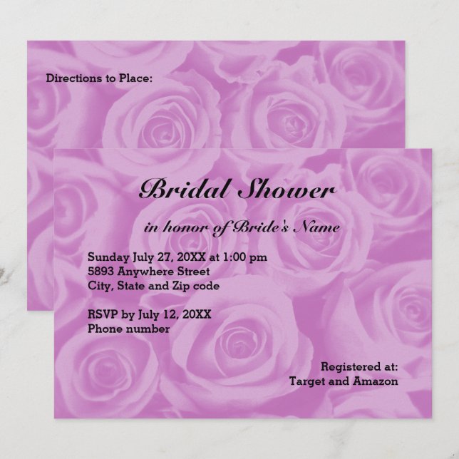 Light Purple Rose Background Bridal Shower Invite (Front/Back)