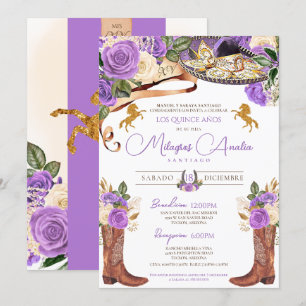 Light Purple Rose Fancy Western Charro Quinceanera Invitation