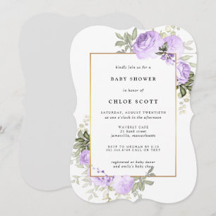 Light Purple Rose Floral Baby Shower Invitation