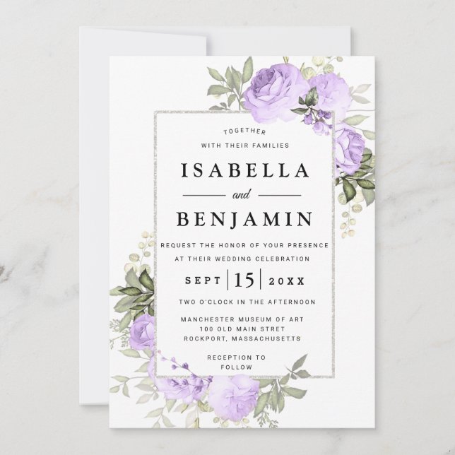 Light Purple Rose Rustic Floral Wedding Invitation (Front)