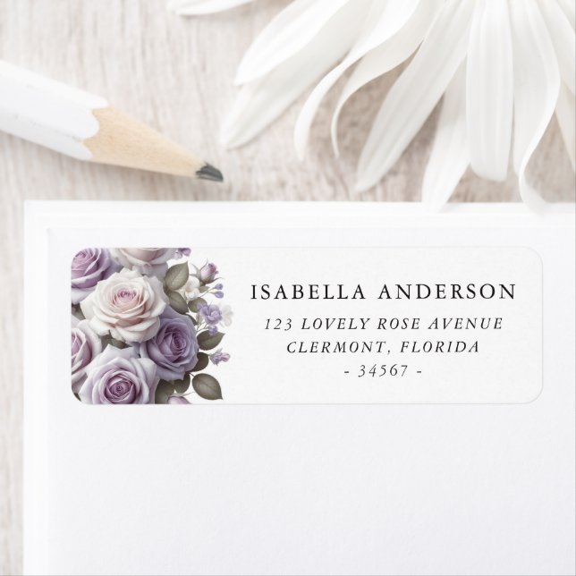 Light Purple Roses Greenery Return Address Label (Insitu)