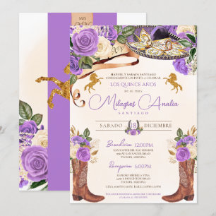 Light Purple Roses Western Charro Quinceañera Invitation