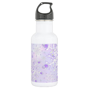 light purple snowflake & glittering heart 532 ml water bottle
