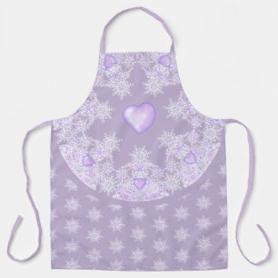 light purple snowflake & glittering heart apron