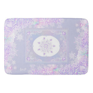 light purple snowflake & glittering heart bath mat
