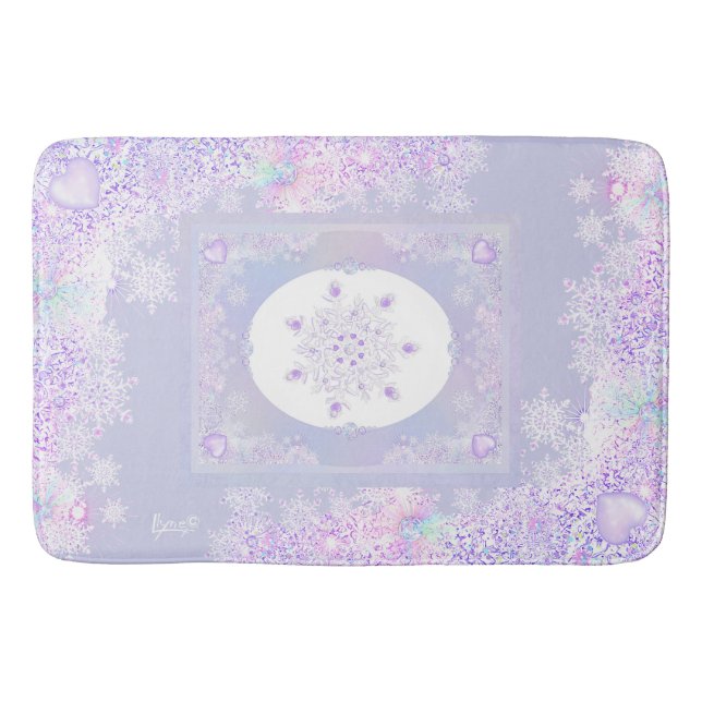 light purple snowflake & glittering heart bath mat (Front)