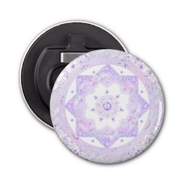 light purple snowflake & glittering heart bottle opener (Front)