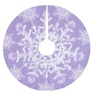 light purple snowflake & glittering heart brushed polyester tree skirt