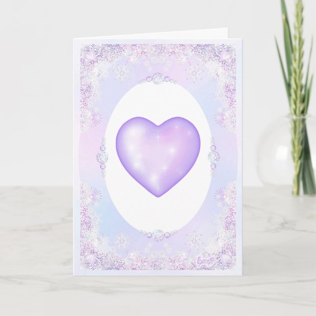 light purple snowflake & glittering heart card (Front)