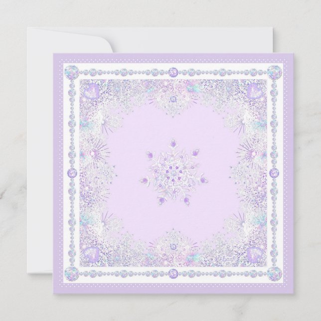 light purple snowflake & glittering heart card (Front)