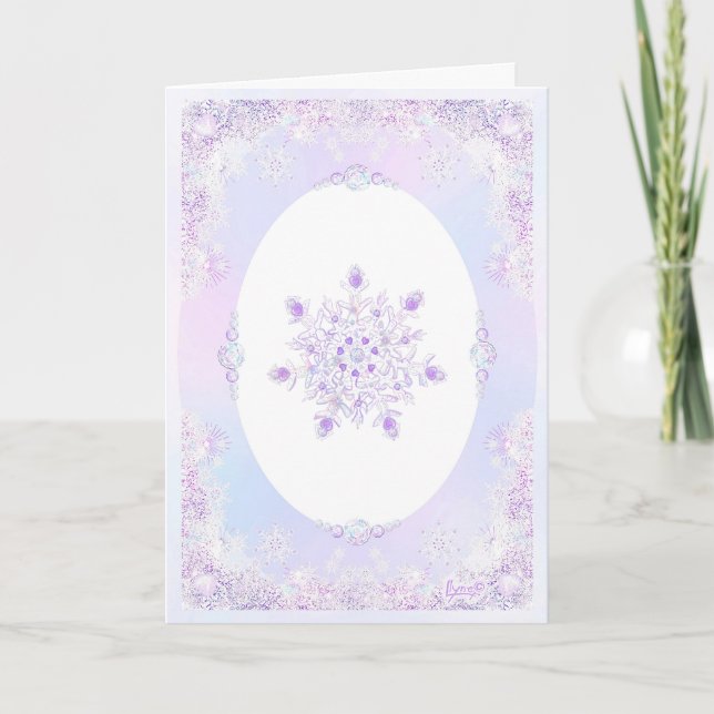 light purple snowflake & glittering heart card (Front)