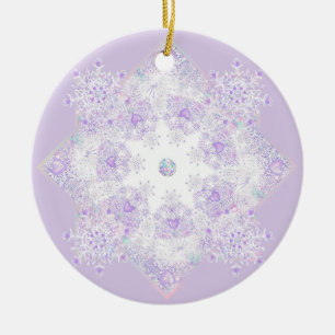 light purple snowflake & glittering heart ceramic tree decoration