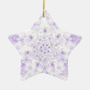 light purple snowflake & glittering heart ceramic tree decoration