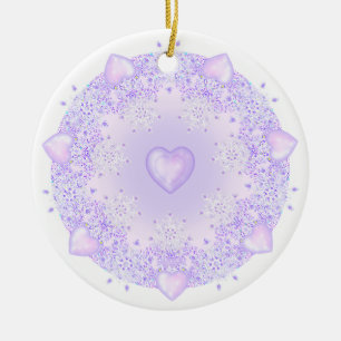 light purple snowflake & glittering heart ceramic tree decoration
