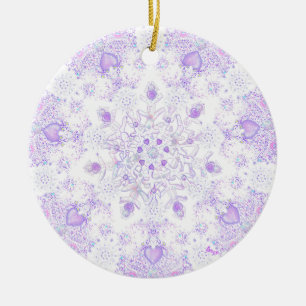 light purple snowflake & glittering heart ceramic tree decoration