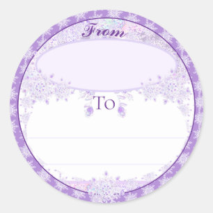 light purple snowflake & glittering heart classic round sticker