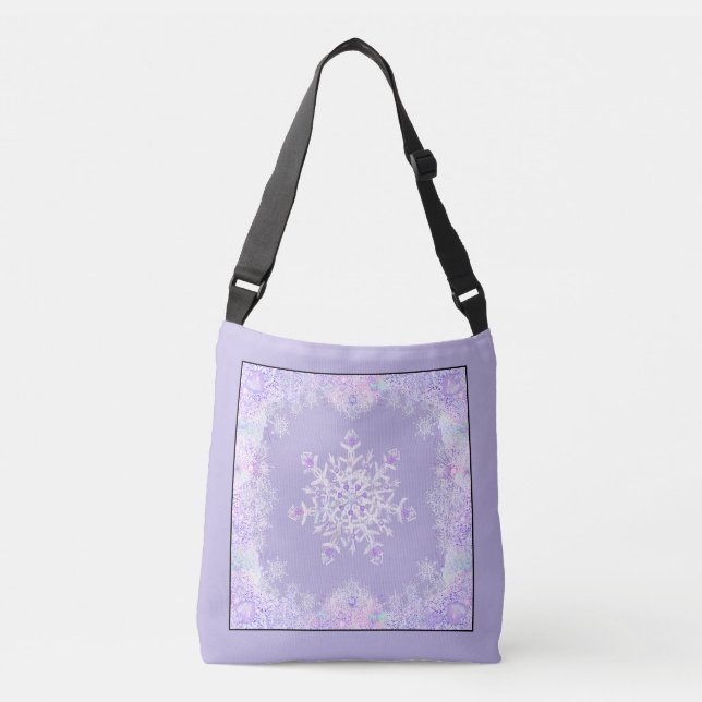 light purple snowflake & glittering heart crossbody bag (Front)