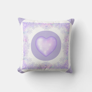 light purple snowflake & glittering heart cushion