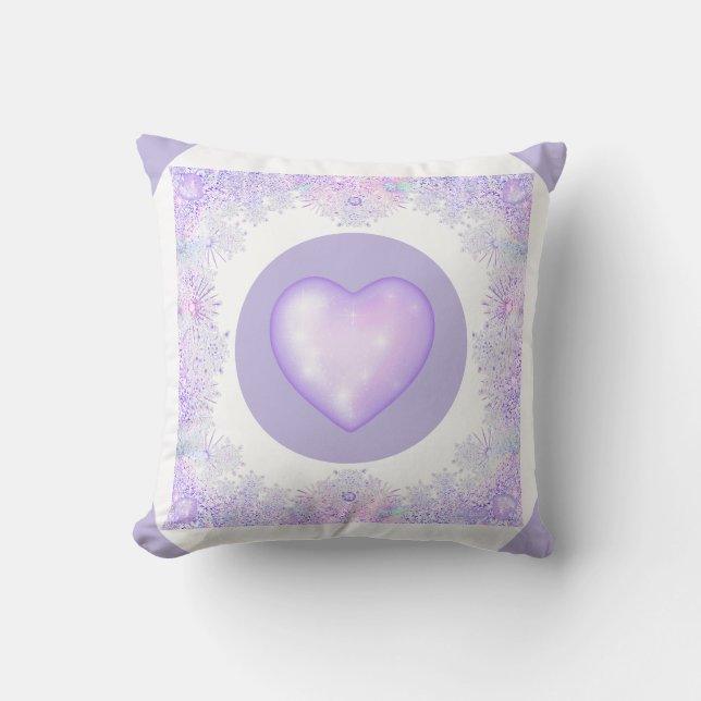 light purple snowflake & glittering heart cushion (Front)