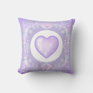 light purple snowflake & glittering heart cushion