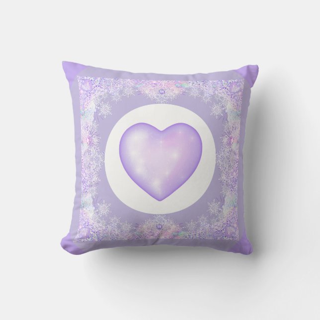 light purple snowflake & glittering heart cushion (Front)